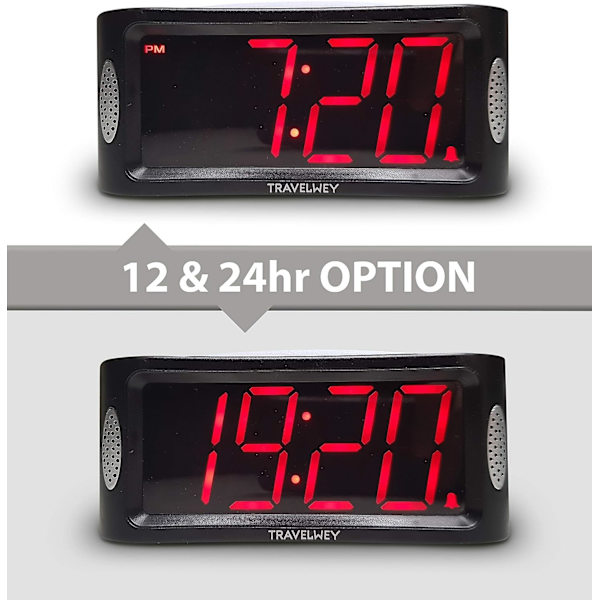 LED digital vekkerklokke - Morgenvekkerklokke for tunge sovende Stor rød tallskjerm Lysende vekkerklokke - Svart 12/24 timer