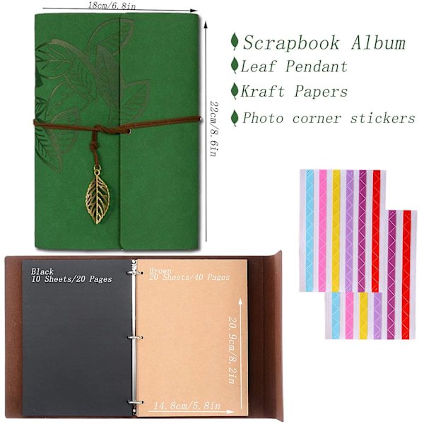 Fotoalbum för DIY 60 sidor, 18 x 22 cm Vintage Gästbok Mönster Läder Fotobok Med Självhäftande Hörn Present