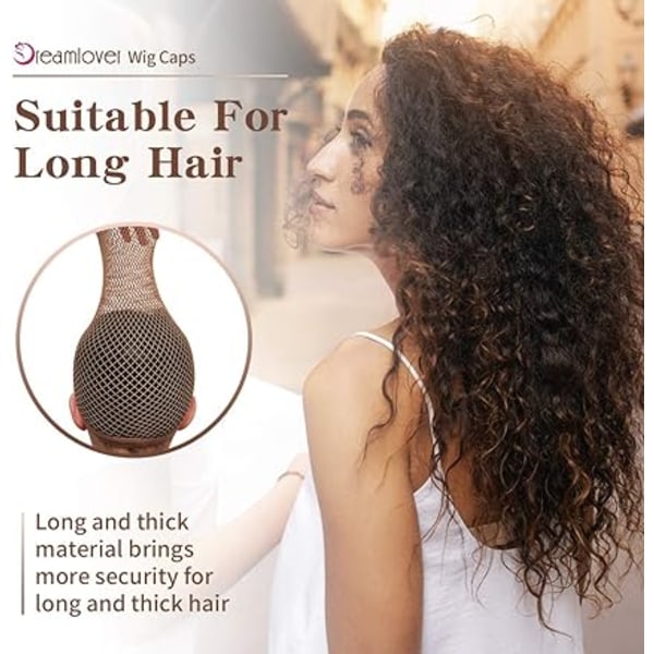 Brun2 stk, Mesh Wig Caps for Langt Hår, Wig Net for Kvinner