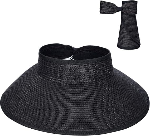 Visor Solhat i Halm til Kvinder med Bred Skygge UPF 50+ Sommerbeskyttelse, Sort