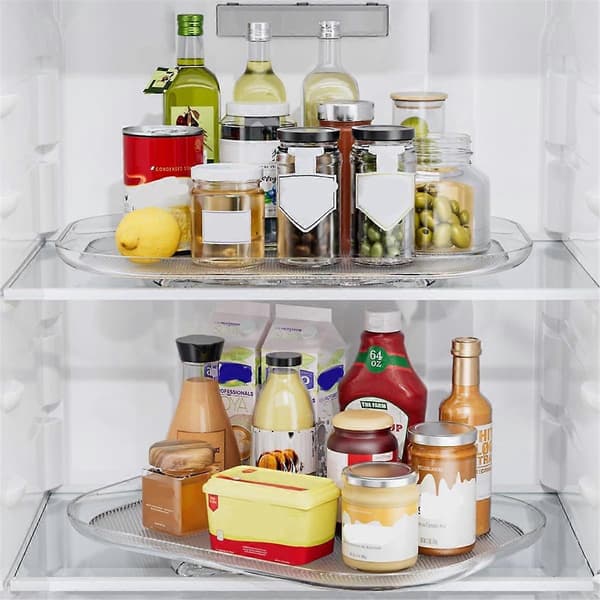 2-pak Lazy Turntable Organizer til Køleskab, Roterende Rektangulær Lazy til Skab, Spisekammer, Køkken, S