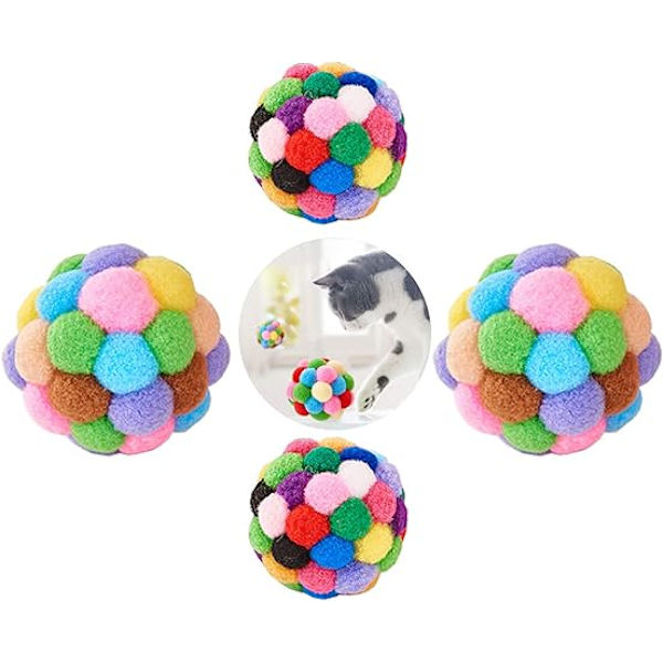 Färgglada kattbollar, 1 st interaktiv kattträningsleksak, färgglada kattplyschbollar leksak kattunge pompoms, kattunge plyschboll tuggleksak, husdjurstillbehör