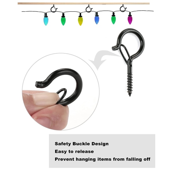 20-pack Q-hanger String Light Krokar, Skruva i krokar för att hänga utomhus String Lights, Heavy Duty 2,2 Inch Black Eye Hook Cup Krok