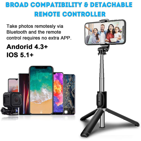 Bluetooth Selfie Stick Tripod, Utökbar Selfie Stick (103cm) Med 360