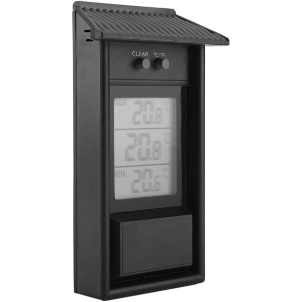 Digital termometer för inomhus och utomhus, vattentät trådlös väggtermometer utomhus, -20 till +50°C svart