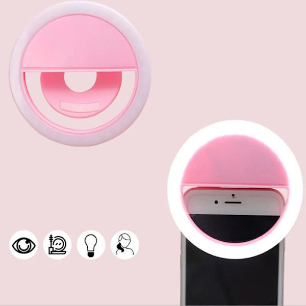 LED selfie ring lys ring linje fyld lys mobiltelefon foto lys timer opladning USB pink