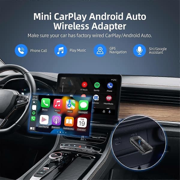 2in1 Mini Langaton Carplay -sovitin & Android Auto Langaton Sovitin, Saumaton Yhteys CarPlay Langaton Sovitin Dongle