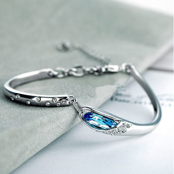 A Glass Shoe Crystal Bracelet Genuine Platinum + Sea Blue , Bracelet Jewelry for Women, Gift for Birthday Christmas Valentine's Day, Mother's Day Gif