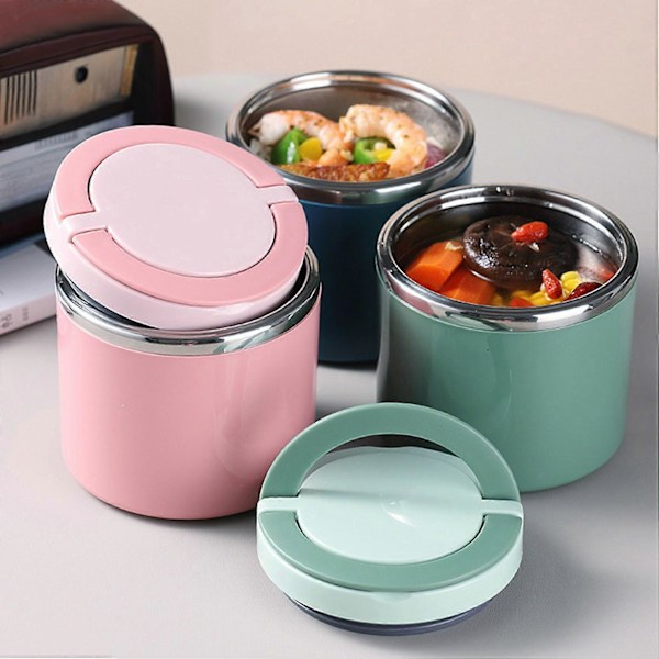 Läckagesäker Lunch Bento Box Rostfritt Stål Soppkopp Matbehållare Termisk Lunch Frukostkopp 630ML Rosa