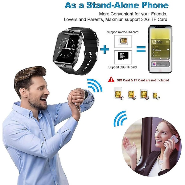 Bluetooth Smart Watch, Touch Screen Handled Smart Phone Watch Kamera Stegräknare Med Sim Sd-kortplats