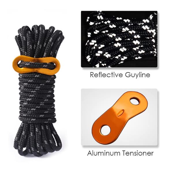 6-pack reflekterande 4 mm tältlinor ultralätta campingrep Black