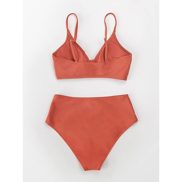 Kvinnors Bikini Set Två Delar Baddräkt Hög Midja V-Hals Twist Fram Justerbara Spaghetti Remmar Baddräkt, Röd, XL
