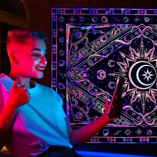 Brinnande sol psykedelisk vävnad Uv lysande för sovrum vardagsrum väggdekor 73x95cm