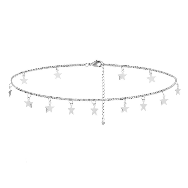 Silver Star Choker Halsband för Kvinnor Söt Halsband för Tonårsflickor Trendigt Stjärnhalsband Choker Justerbar