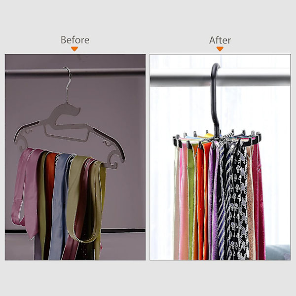 2 stk. Twirl Tie Rack, roterende belte- og skjerfhengerholderkrok for skaplagring White
