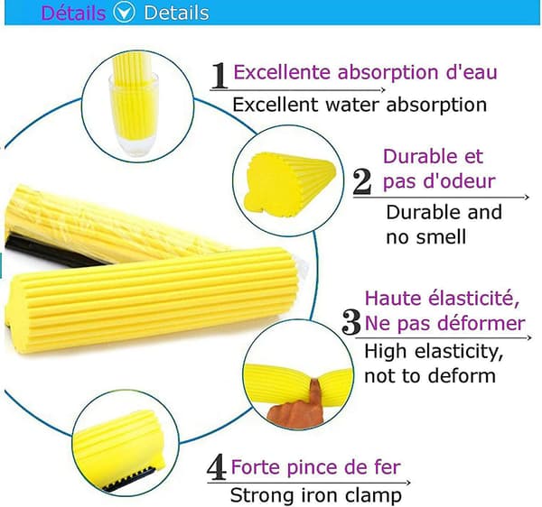 3 stk 27 cm absorberende svampmopphodefyll, mopphode, kostputer, erstatningssvampmoppputer