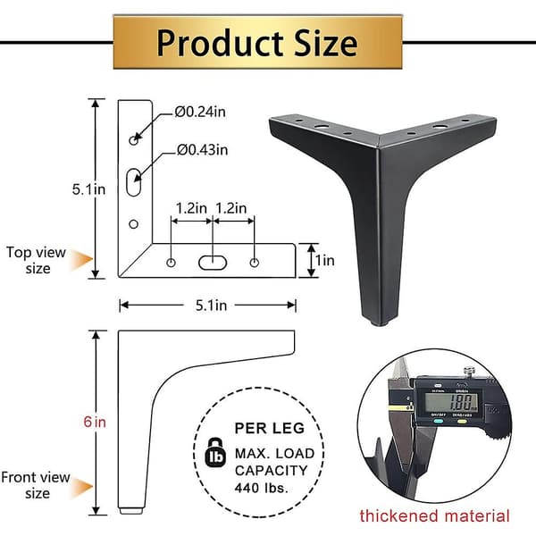 4 stk. Metalmøbelben, Mat Sort Sofa Ben Til Sofa Kommode Stol Seng Bord Skab Skab Diy Udskiftning 15CM