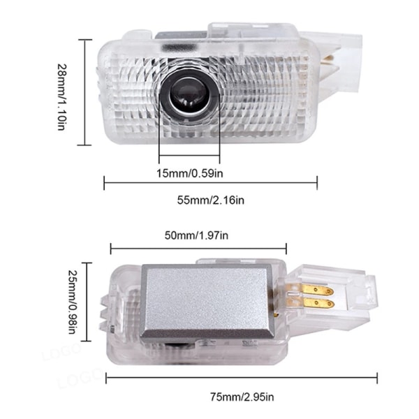 2 stk. Acura MDX/RDX/RLX/ZDX/TLX/TL velkomstlampe dør laser atmosfære dekoration projektorlampe