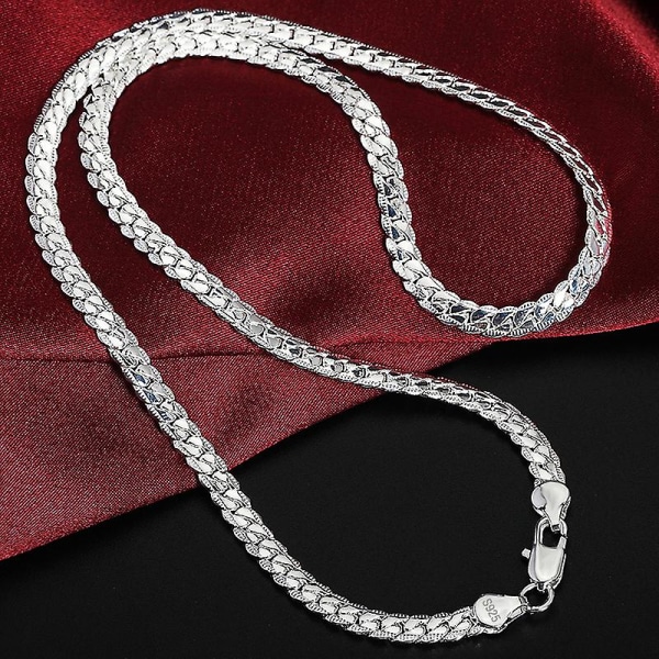 925 Sterling Sølv 5mm Side Chain 16/18/20/22/24 Tommer Halskæde Til Kvinder Mænd Mode Bryllup Forlovelse Smykker Gave 22 Inch