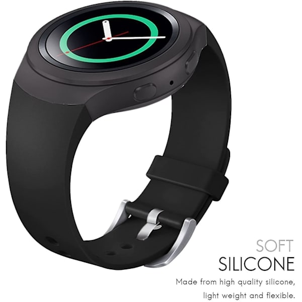 Ranneke Samsung Gear S2:lle, pehmeä silikoninen urheilullinen vaihdettava ranneke Black