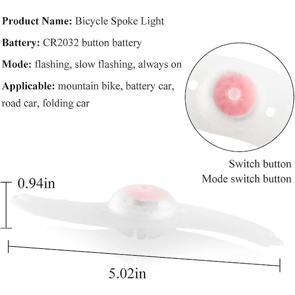 4 x LED-sykkelhjulbelysning, vanntett LED-sykkelhjulbelysning med 3 blinkemodus LED-sykkelhjullampe for voksne og barnesykler - rød Red