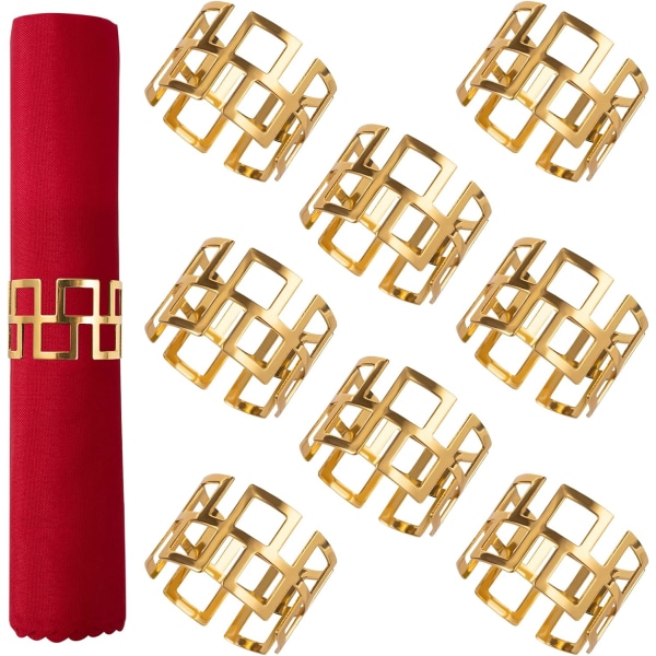 Juleserviettring - gull serviettholder rund metall juleserviettlås, brukt til høytidsbankett middag bryllup borddekorasjon 8-delers sett