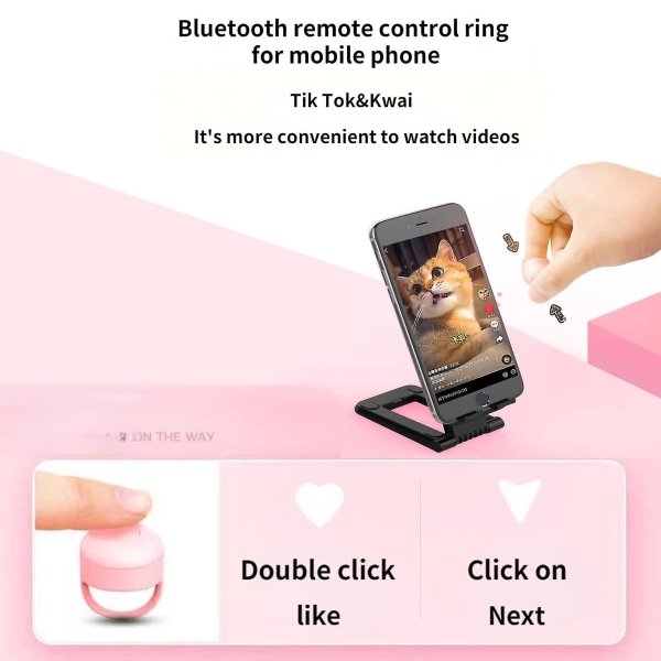 Finger Remote Control Tiktok Lazy Ring Finger Video Bluetooth Handsfree Controller For Mobile Phone Pink