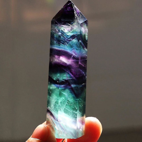 Naturlig hexagonal kristallkvarts helande fluoritstav sten lila grön ädelsten heminredning samling för present kontorsdekoration 71-80mm