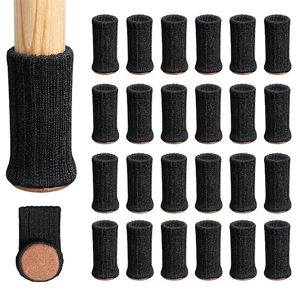 24 st stolsbensstrumpor med hög elasticitet golvskydd halkfria stolsbensstrumpor möbelskydd set, passar diameter Black