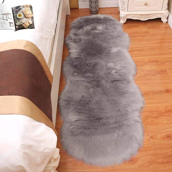 Faux fårskinn plysch matta, 2x5 fot mjuk och tjock stolssoffa överdrag lurvig matta halkfri matta för sovrum, modern dekor matta, varm konstgjord päls soffa C Gray