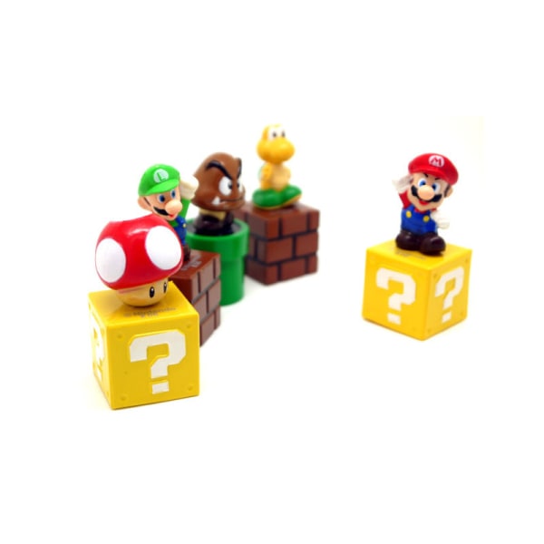 5 st/ set Super Mario Bros Spelfigurer Leksaker Luigi Yoshi Bowser PVC-modellkollektion Barnleksak Minifigurer Julklappar