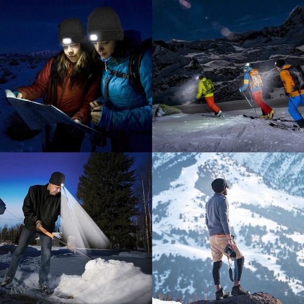 Unisex LED-lygte hue med USB-genopladelig håndfri 4 LED-hovedlygte hue varm vinter strikket hue med LED-lommelygte til vandreture cykling camping 7