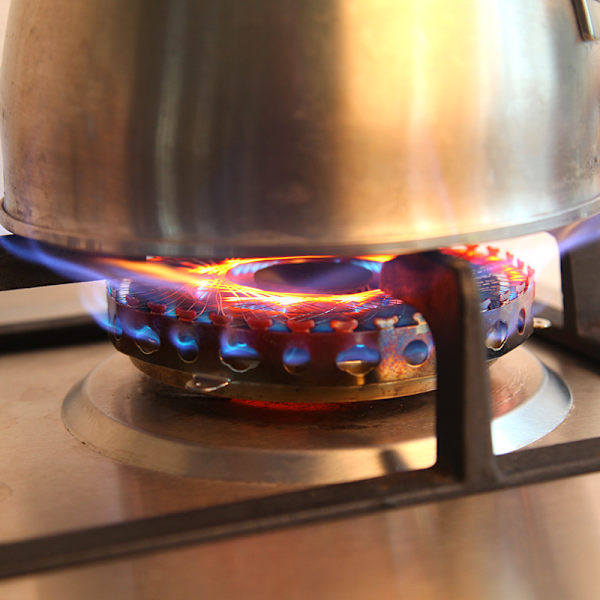Rund gasskomfyr i rustfritt stål, spesialdeksel, poly vindtett, energisparende nett, gasskomfyr, refleksring