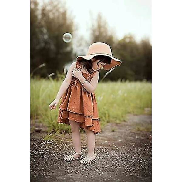 Vintage Floppy-hat til piger i alderen 3-8 år - bredskygget filthat i kamel
