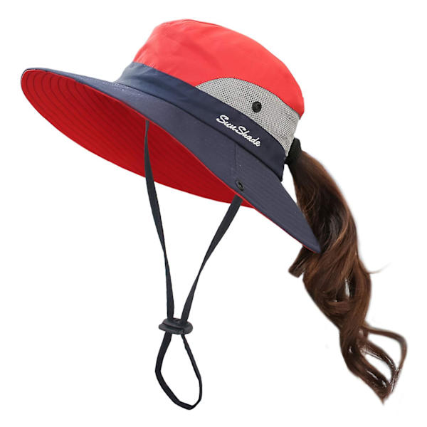 Damhatt med hästsvans, UV-skydd, hopfällbar, bred brätte, strandfiskehatt Watermelon Red 01