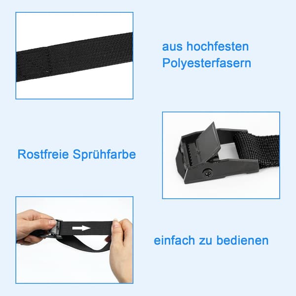 4 spændestropper 5m med spænde, 25mm strop, sort cykelstrop, spændestropper, med spænde, motorcykel trailerstrop