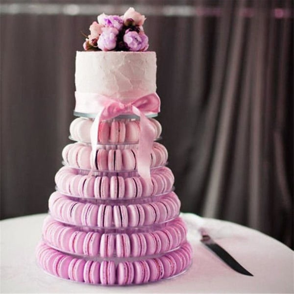 Macaron kake display stativ 6-lags rund plast kake tårn stativ, bursdag bryllup konditori stativ