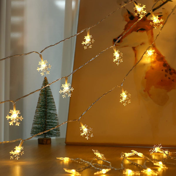 19,6 fot 40 LED snöstjärne ljusslinga batteridriven inomhusbelysning, vattentät utomhusbelysning för trädgård uteplats utomhus sovrum festdekoration Warm White