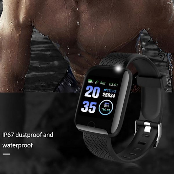 Smart armbånd beskedpåmindelse farveskærm hjertefrekvens Bluetooth træningsmåler smartwatch sort