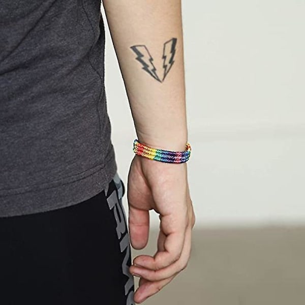 Sexfärgad regnbåge handflätat armband Vänskapsarmband pararmband - 2 st