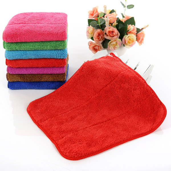(25 x 30 cm, röd färg） Hängande handdukar Coral Microfiber Fleece Handdukar för kök