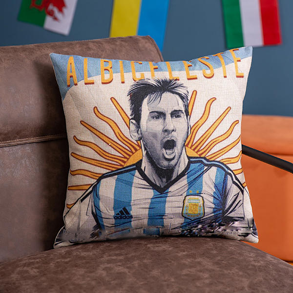 Qatar 2022 VM Kuddfodral Bomull Linne Kudde Soffa Kudde Lionel Messi