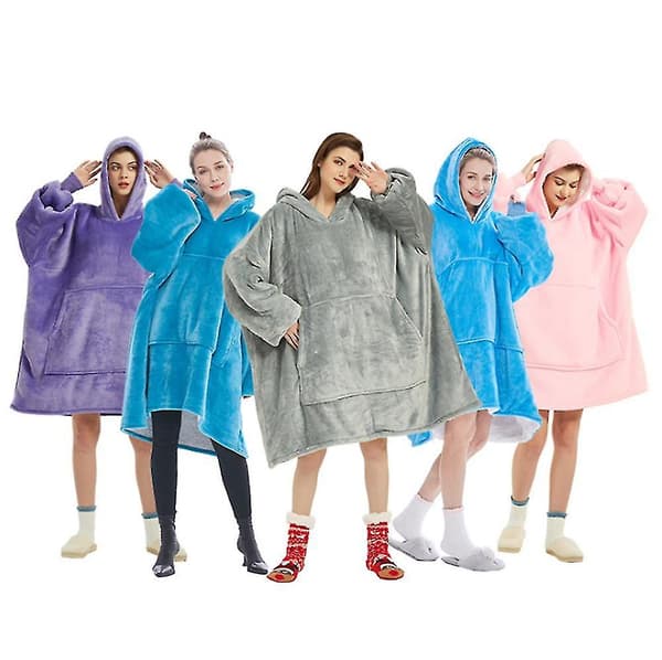 Oversized bærbar teppegenser hettegenser, komfortabel genser for voksne menn og kvinner Pink