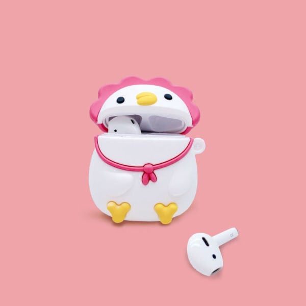 Tegneserie blødt silikonetui kompatibelt med AirPods 2 og 1 - Sødt sjovt stødsikkert beskyttelsescover Cute Chick，Pink