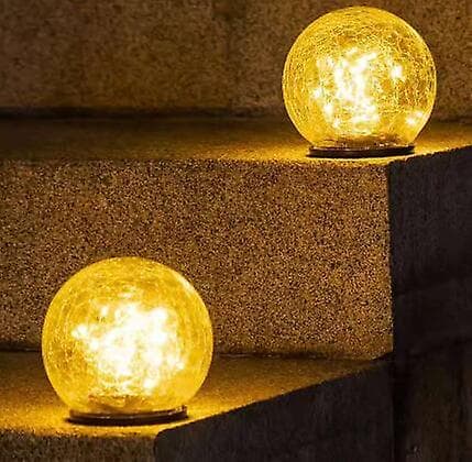 Solcellelamper, udendørs LED-revnebold 2 stk. til have, terrasse