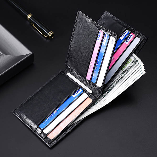 Sort Mænds Tegnebog Læder Bifold 11cm L x 1.5cm B x 8cm H