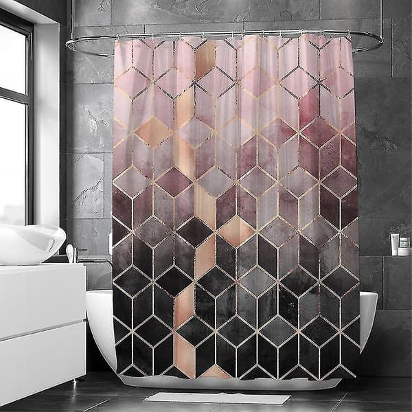 Modern geometrisk duschdraperi badrum vattentät gardin Pink 180x200cm