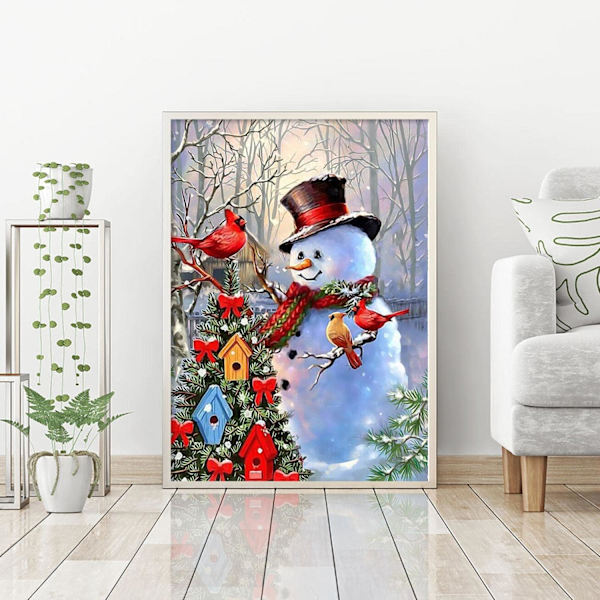 DIY-timanttimaalaussarja aikuisille, täysi pyöreä timantti 5D-timanttimaalaustaidesarja Lumimies Kotiseinäkoriste 11,8x15,7 tuumaa