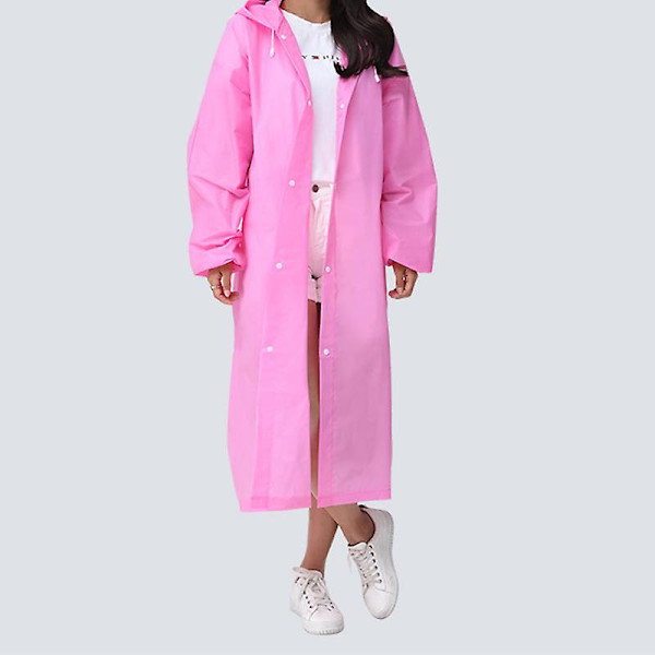 Återanvändbara regnponchos med huvor och ärmar Lätt regnkläder Pink