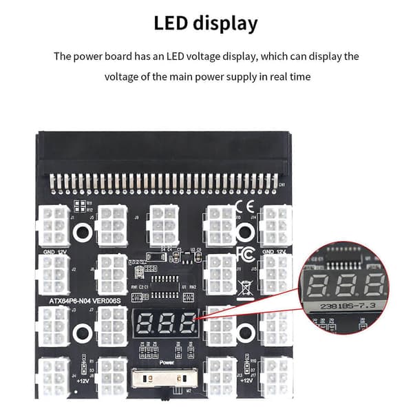 Breakout Board 17 Port 6Pin LED Display Strømmodul Serverkort 6Pin til 8Pin Kabel for 1200W 750W PSU GPU BTC Mining